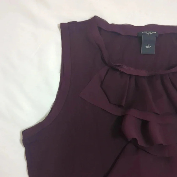 LOFT Ruffle Neck sleeveless Blouse, Color Maroon Size M - Picture 4 of 13